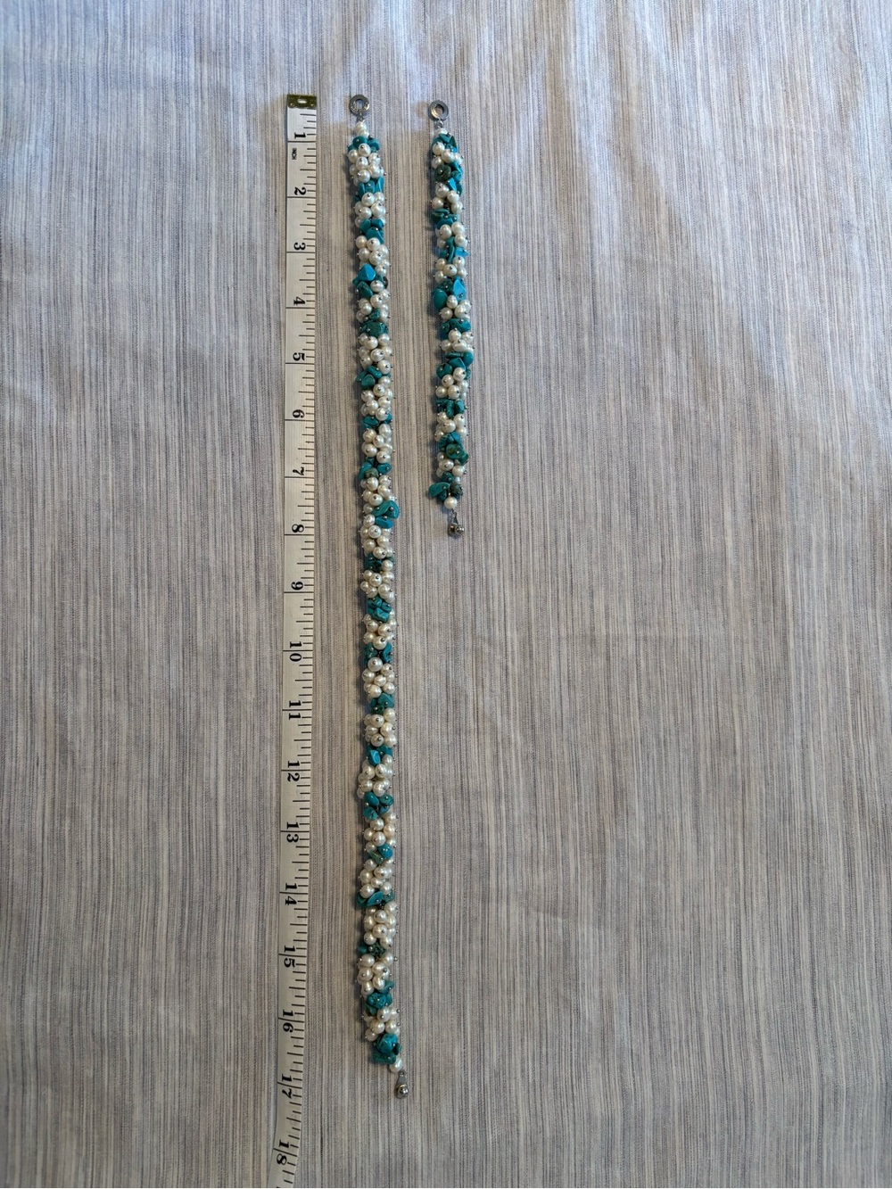 Handcrafted Turquoise and White Beaded Bracelet and Necklace Set